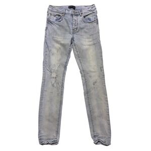 Purple Brand P001 Slim Fit Jeans Mens 33 Blue Distressed Raw Hem Denim